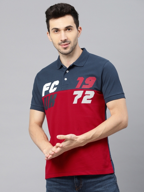 

French Connection Men Navy Blue & Red Colourblocked Polo Collar T-shirt