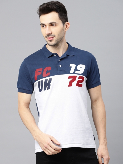 

French Connection Men Navy Blue & White Colourblocked Polo Collar T-shirt