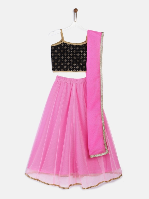 

YK Girls Black & Pink Printed Ready to Wear Lehenga & Blouse with Dupatta