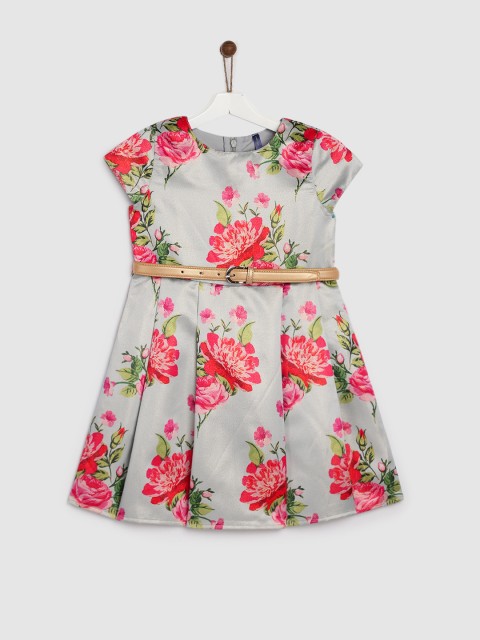 

YK Girls Blue & Pink Floral Print Fit and Flare Dress