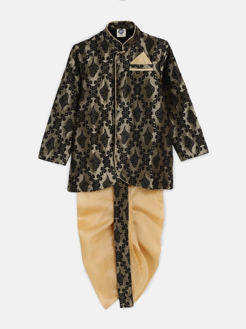 

YK Boys Beige & Black Self Design Kurta with Dhoti Pants