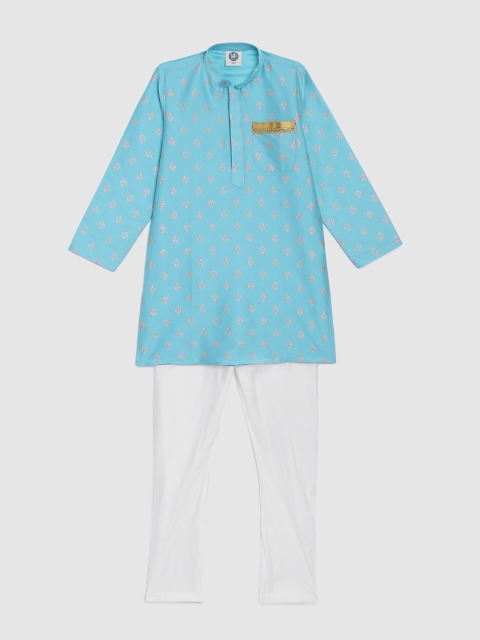 

YK Boys Blue & White Printed Kurta with Churidar