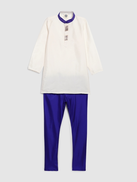 

YK Boys Off-White & Blue Solid Kurta with Churidar