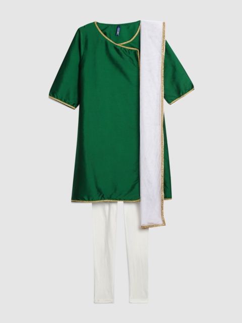 

YK Girls Green & White Solid Kurta with Pyjamas & Dupatta