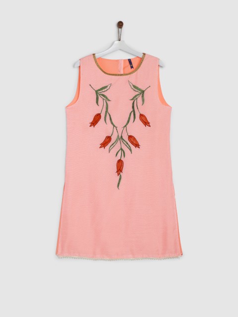 

YK Girls Peach-Coloured Embroidered Straight Kurta