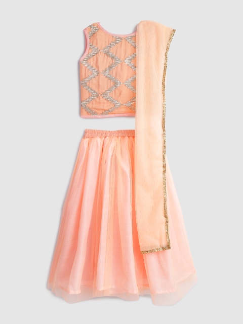 

YK Peach-Coloured Ready to Wear Solid Lehenga & Embellished Blouse with Dupatta