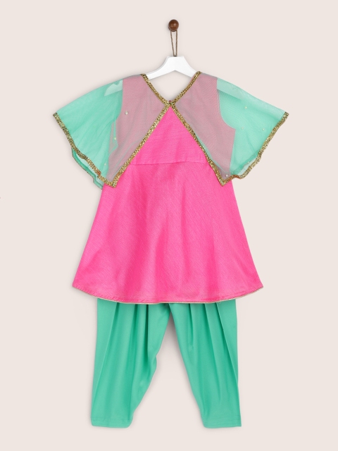 

YK Girls Pink & Green Solid Kurta with Salwar