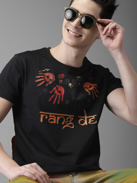 

HERE&NOW Men Black Printed Holi T-shirt