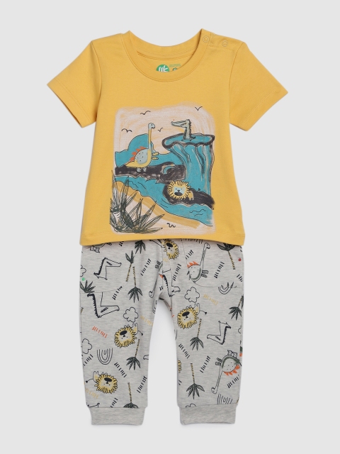 

YK Boys Infant Yellow & Grey Melange Printed Night Suit