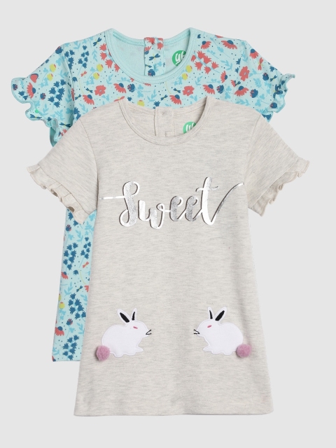 

YK Organic Girls Pack of 2 Printed A-Line Sustainable Dress, Grey melange