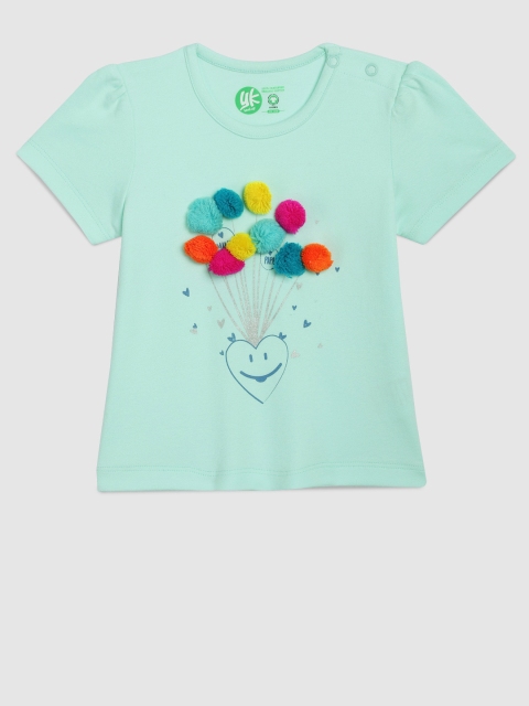 

YK Infant Girls Green Printed Round Neck Top