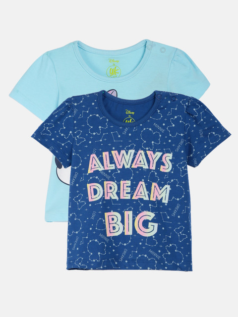 

YK Disney Infant Girls Pack Of 2 Blue Printed Round Neck T-shirts