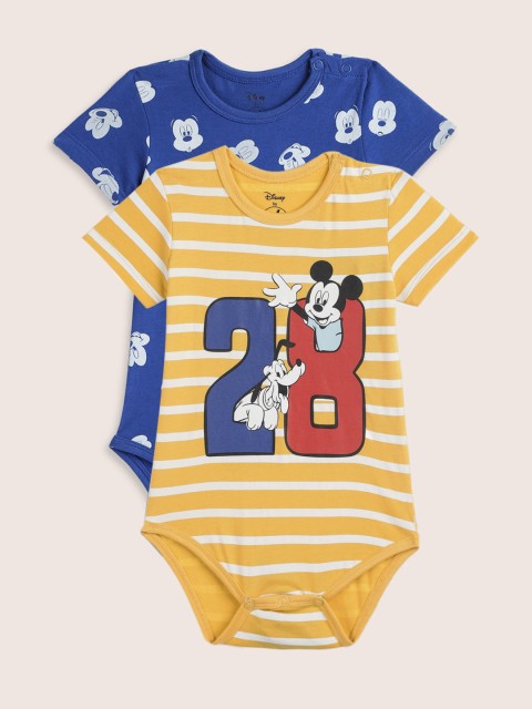 

YK Disney Infant Boys Pack of 2 Mickey Printed Rompers, Yellow