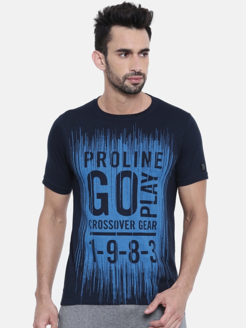 

Proline Active Men Navy Blue Printed Round Neck Pure Cotton T-shirt