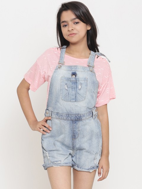 

Natilene Girls Blue Solid Denim Dungarees