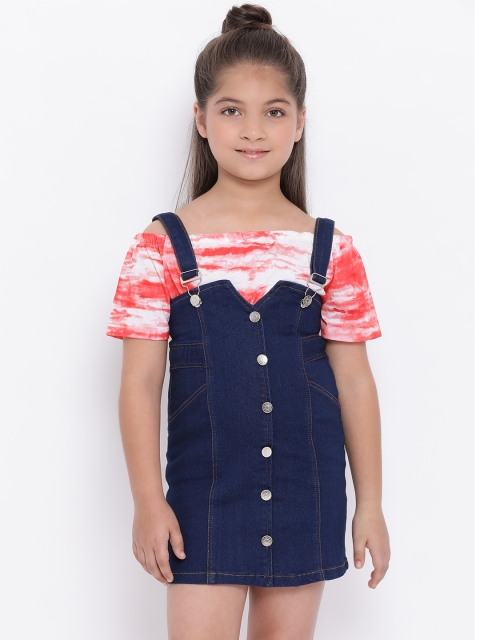 

Natilene Girls Navy Blue Solid Denim Pinafore Dress