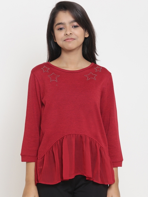 

Natilene Girls Maroon Embellished A-Line Top