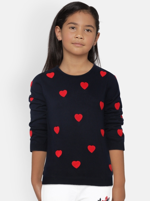 

Natilene Girls Navy Blue & Red Self Design Sweater