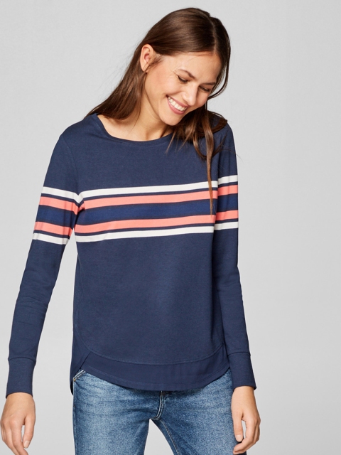 

ESPRIT Women Navy Blue Striped Round Neck T-shirt