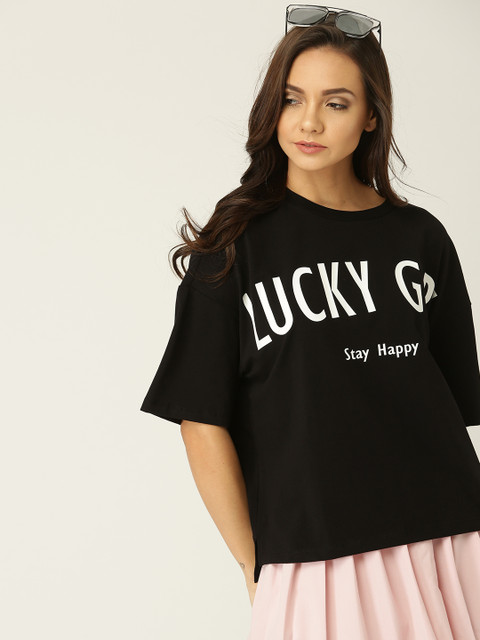 

ESPRIT Women Black Printed Round Neck T-shirt