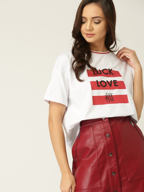 

ESPRIT Women White Printed Round Neck Boxy T-shirt