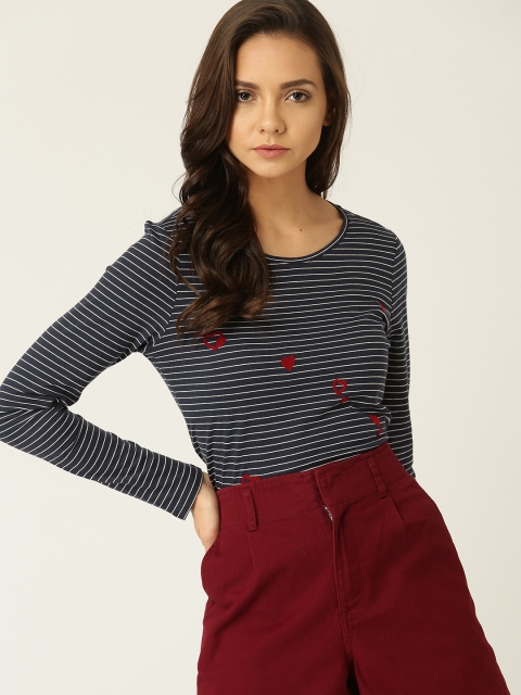 

ESPRIT Women Navy Blue Striped Round Neck T-shirt