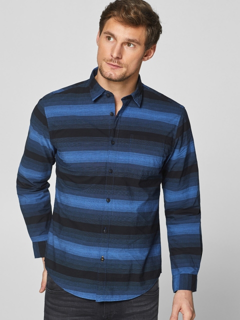 

ESPRIT Men Blue & Black Regular Fit Striped Casual Shirt