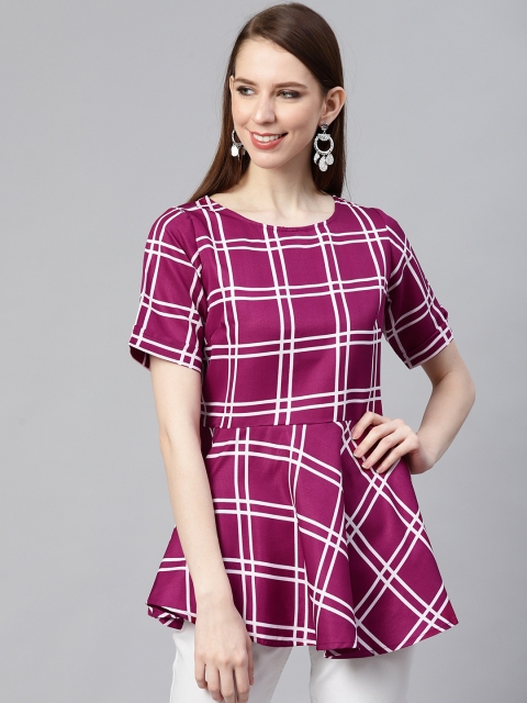 

plusS Women Purple & White Checked A-Line Top