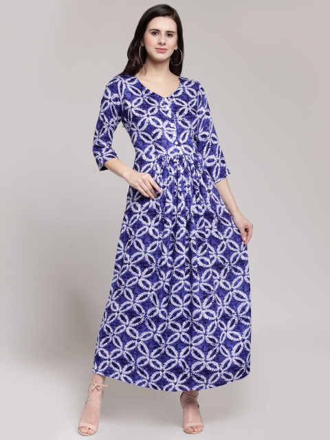 

plusS Women Blue Printed Maxi Dress