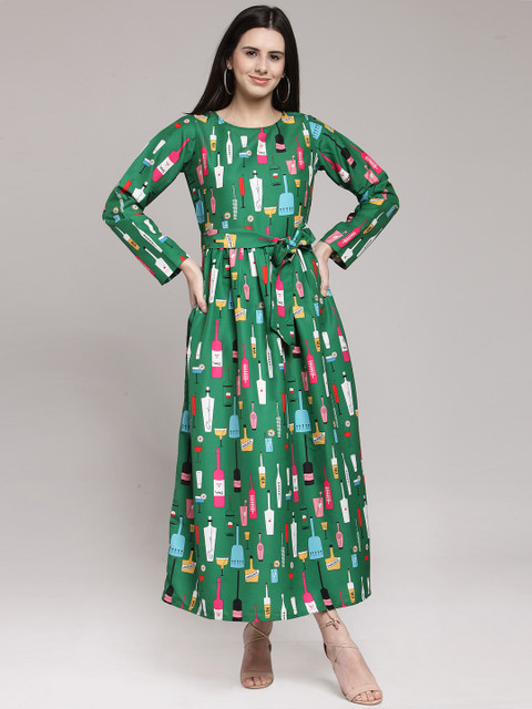 

plusS Women Green Printed Maxi Dress