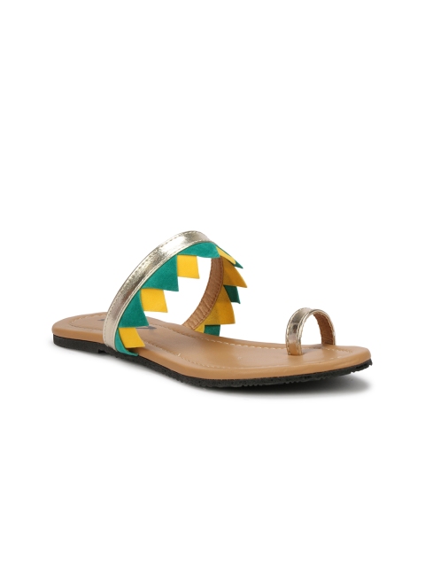 

Columbus Women Green Colourblocked Synthetic Patent One Toe Flats