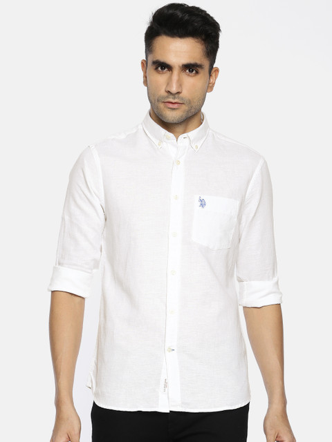 

U.S. Polo Assn. Men White Tailored Fit Solid Casual Shirt