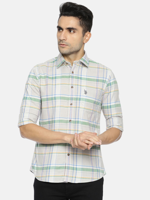 

U.S. Polo Assn. Men Beige & Grey Tailored Fit Checked Casual Shirt