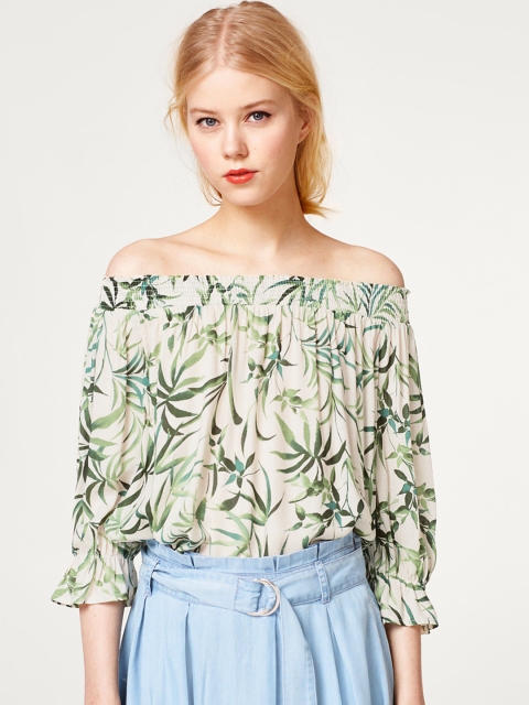 

ESPRIT Women Off-White Printed Blouson Top