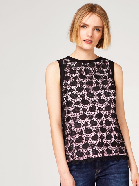 

ESPRIT Women Black & Pink Crochet Layered Top