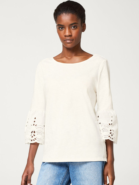 

ESPRIT Women Off-White Solid Top