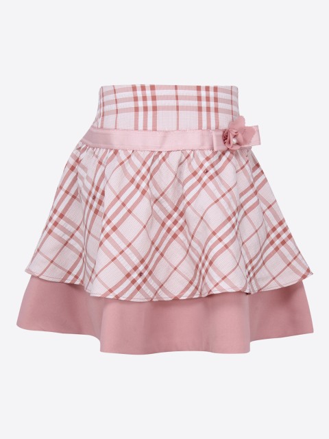 

CUTECUMBER Girls Pink Checked Flared Skirt
