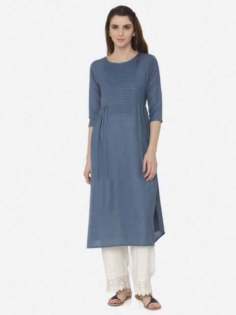 

shiloh Women Blue & White Solid Kurta with Palazzos