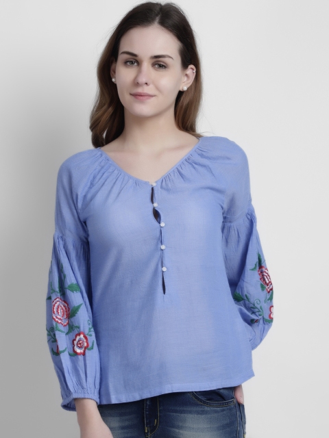 

LA LOFT Women Blue Solid Top