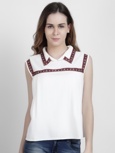 

LA LOFT Women White & Red Regular Fit Printed Casual Shirt