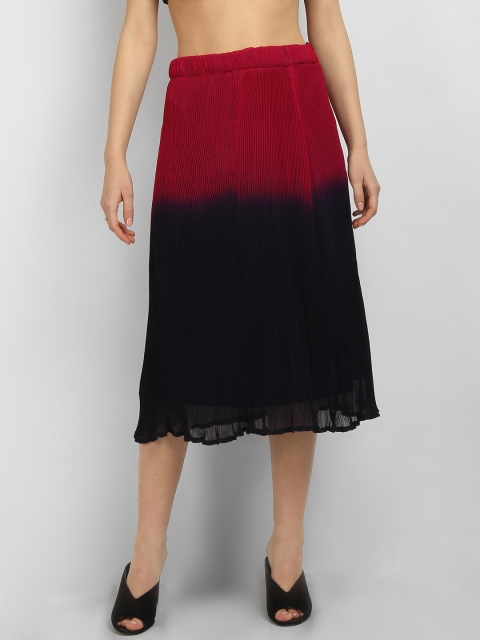 

LA LOFT Women Black & Red Colourblocked Straight Skirt