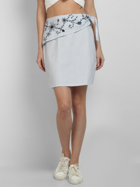 

LA LOFT Women Blue Self-Design Pencil Pure Cotton Skirt