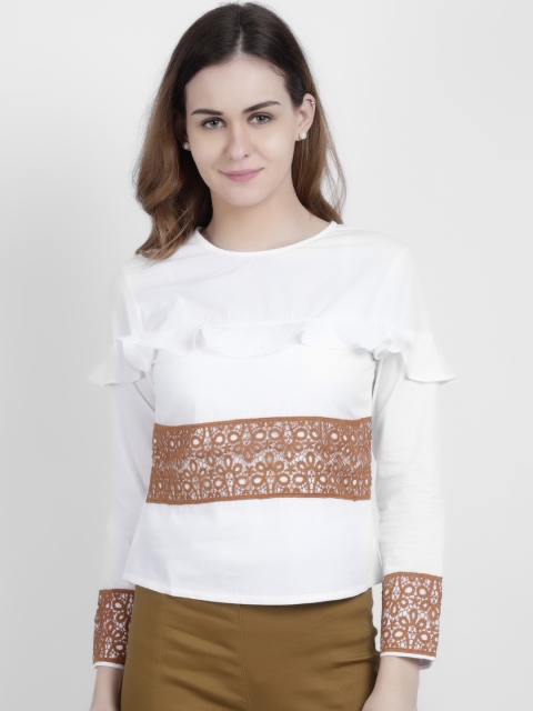 

LA LOFT Women White Solid Pure Cotton Top