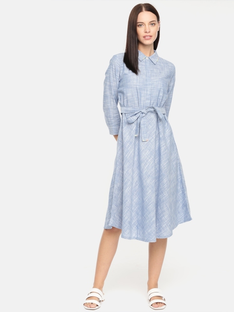 

AND Women Blue Solid Shirt Style Dress