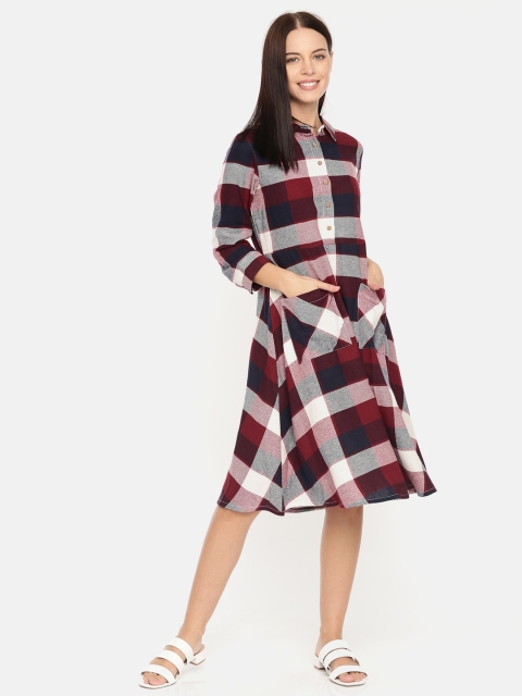 

AND Women Maroon & Navy Shirt Style Dress