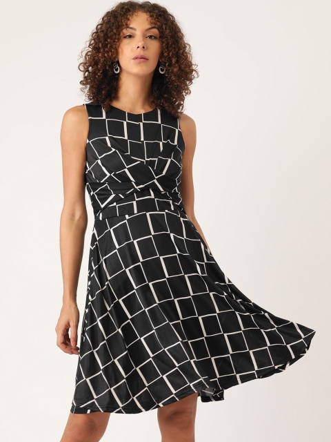 

AND Black & White Checked Monochrome A-Line Dress