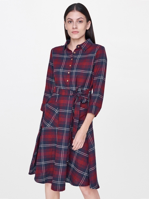 

AND Women Red & Navy Checked Shirt Dress