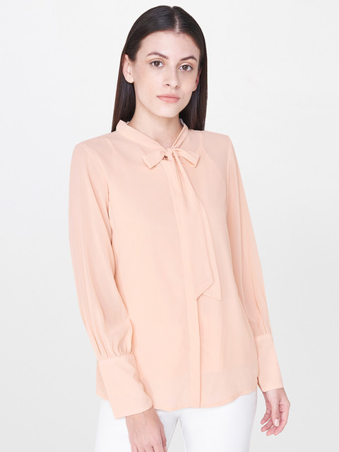 

AND Women Peach-Coloured Regular Fit Solid Casual Shirt