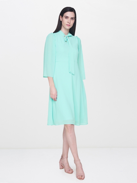 

AND Women Green Solid Fit and Flare Dress