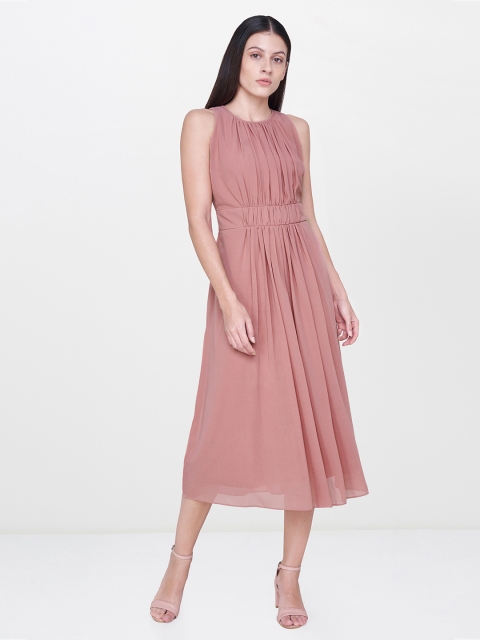 

AND Women Pink Solid Fit and Flare Dress